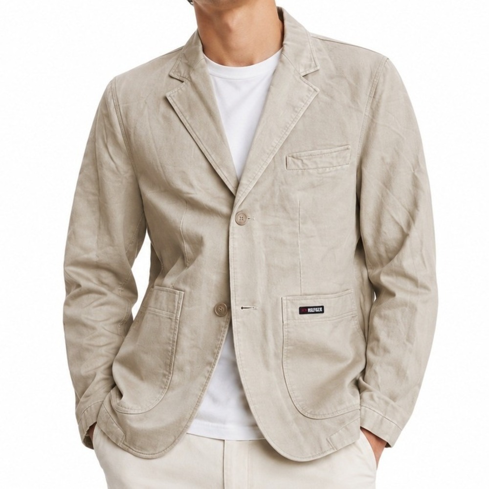 UC Berkeley Blazer Mens 95 Tan Cotton Twill Two Button Unstructured Sport Coat